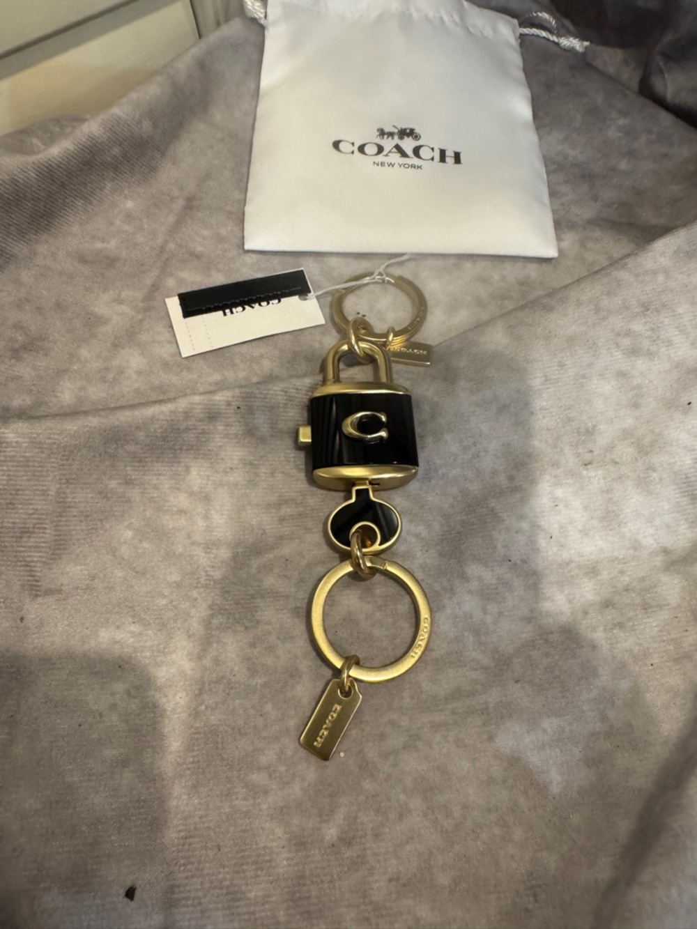 Coach Gold-Tone & Black Padlock Keychain Charm nwt with dust pouch - Picture 5 of 5